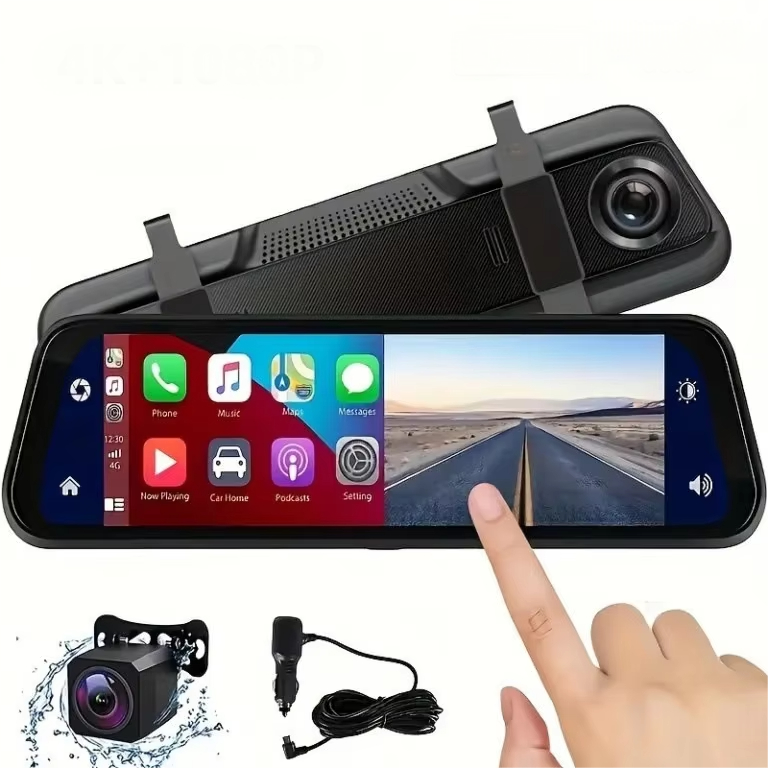 VisionMirror Pro – Ultra HD Mirror Dash Cam with Wireless CarPlay &amp; Android Auto