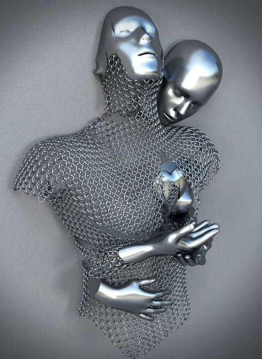 Metal Figure Statues Styles Abstract Canvas Painting Couples Wall Art Love Sculpture Poster Print Home Decor Living Room Gifts