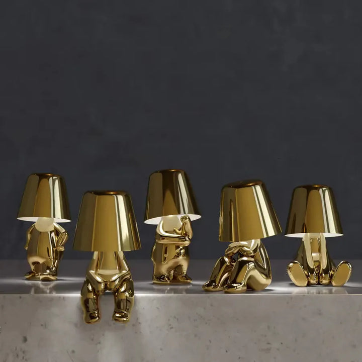 Golden Man LED Thinking Table Lamp – Playful Nightstand Lamp for Bedroom &amp; Decor