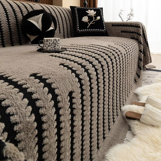 Elegant Plush Sofa Cover with Tufted Details