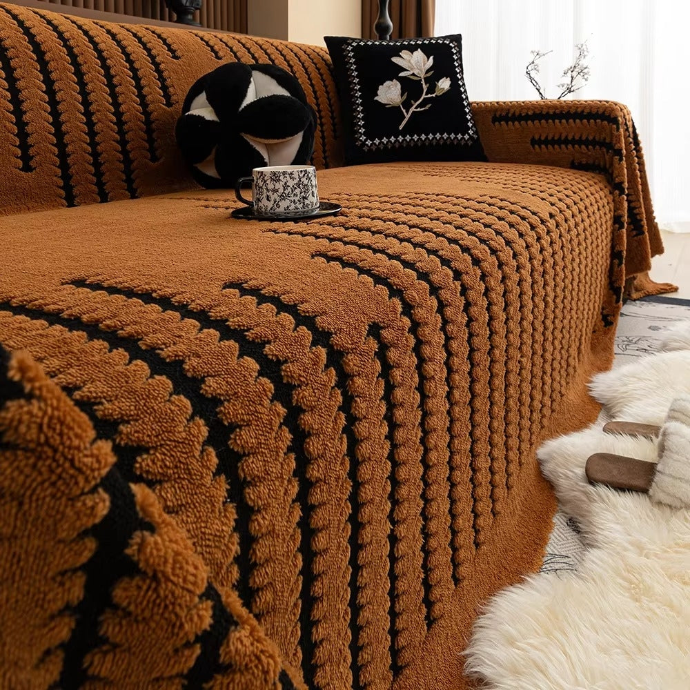 Elegant Plush Sofa Cover with Tufted Details