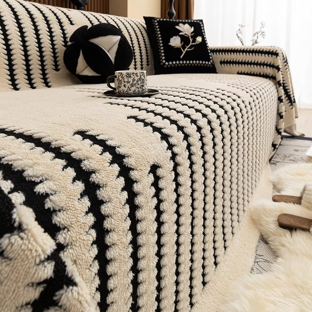Elegant Plush Sofa Cover with Tufted Details