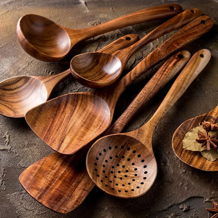 TeakChef 7-piece Kitchen Tool Set – Premium Teak Kitchen Tools for Style &amp; Functionality