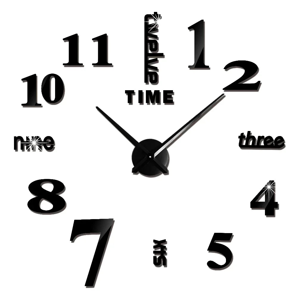 Big Wall Clock DIY 3D Self Adhesive Mirrored Acrylic Wall Clock For Kitchen Dining Room Living Room Creative Home Decor |