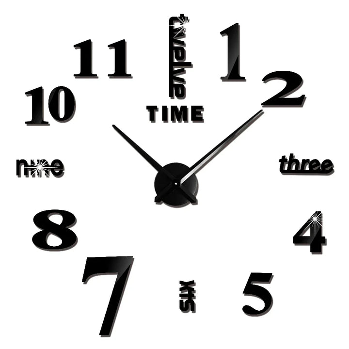 Big Wall Clock DIY 3D Self Adhesive Mirrored Acrylic Wall Clock For Kitchen Dining Room Living Room Creative Home Decor |