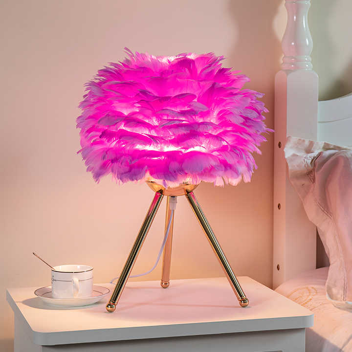 Table Lamp - FeatherLux - Dimmable Light - Elegant Feather Design