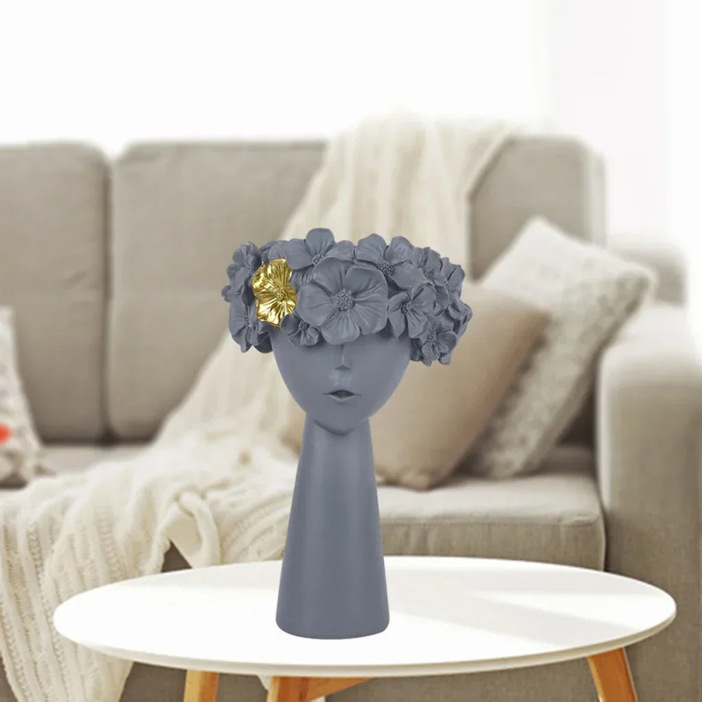 Nordic Girl Head Flower Resin Vase Statue Flower Flower Vases for Office Desktop Dried Flowers Ornaments Decor Container