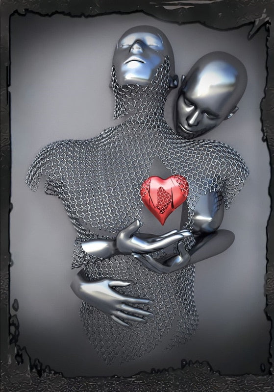 Metal Figure Statues Styles Abstract Canvas Painting Couples Wall Art Love Sculpture Poster Print Home Decor Living Room Gifts