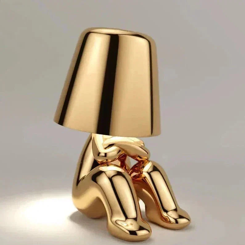 Golden Man LED Thinking Table Lamp – Playful Nightstand Lamp for Bedroom &amp; Decor