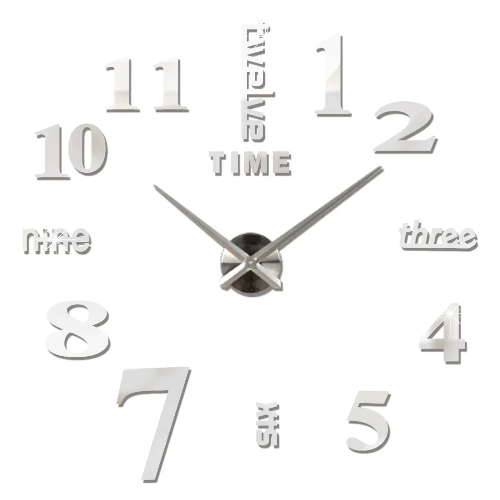 Big Wall Clock DIY 3D Self Adhesive Mirrored Acrylic Wall Clock For Kitchen Dining Room Living Room Creative Home Decor |