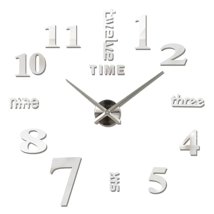 Big Wall Clock DIY 3D Self Adhesive Mirrored Acrylic Wall Clock For Kitchen Dining Room Living Room Creative Home Decor |