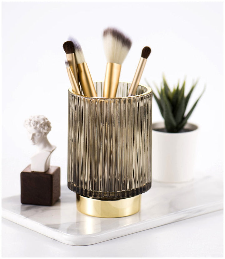Elise Gold Foil Glass Makeup Halter &amp; Organizer