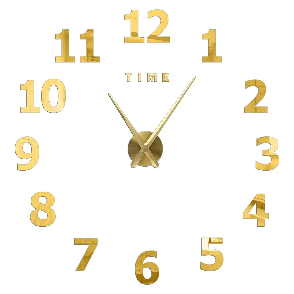 Big Wall Clock DIY 3D Self Adhesive Mirrored Acrylic Wall Clock For Kitchen Dining Room Living Room Creative Home Decor |