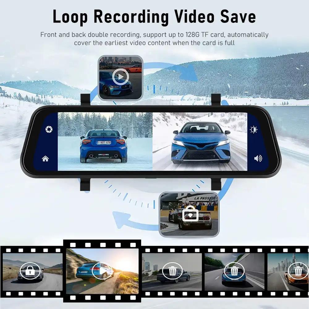 VisionMirror Pro – Ultra HD Mirror Dash Cam with Wireless CarPlay &amp; Android Auto