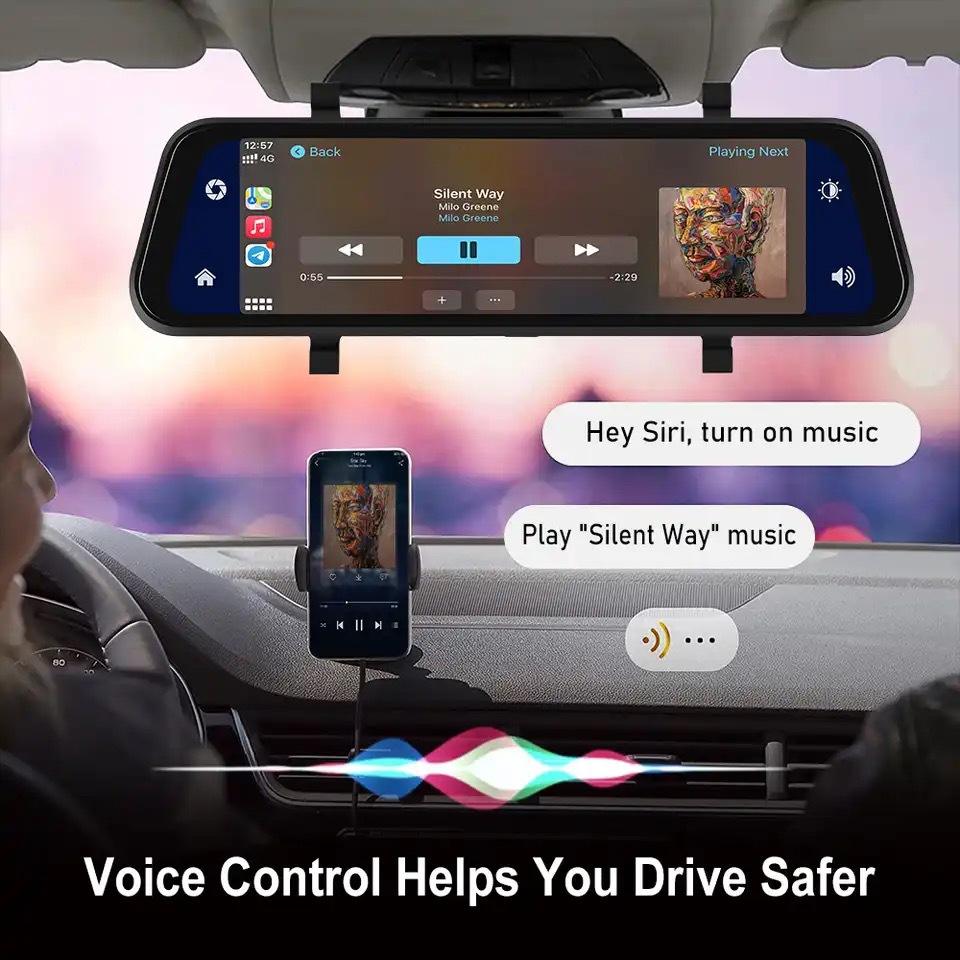 VisionMirror Pro – Ultra HD Mirror Dash Cam with Wireless CarPlay &amp; Android Auto