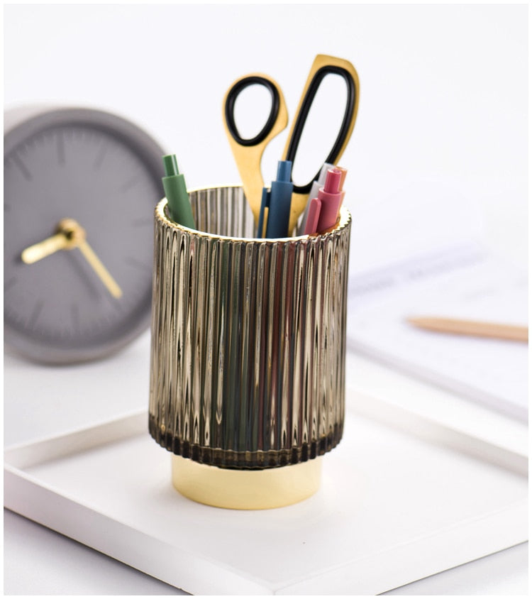 Elise Gold Foil Glass Makeup Halter &amp; Organizer