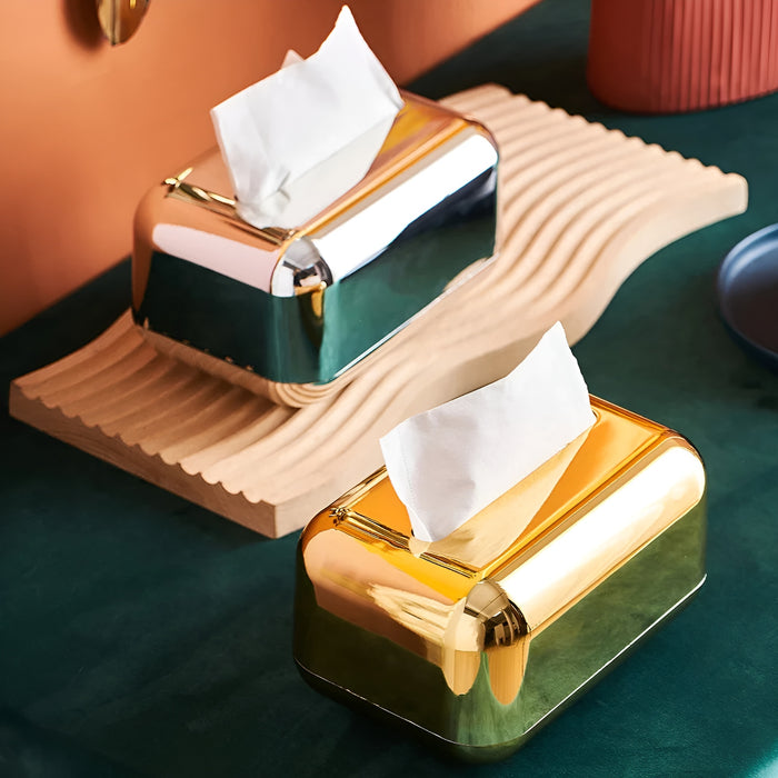 Luxurell Tissue Box | Mirror-Gold Finish | High Gloss Design | Stylish &amp; Neat