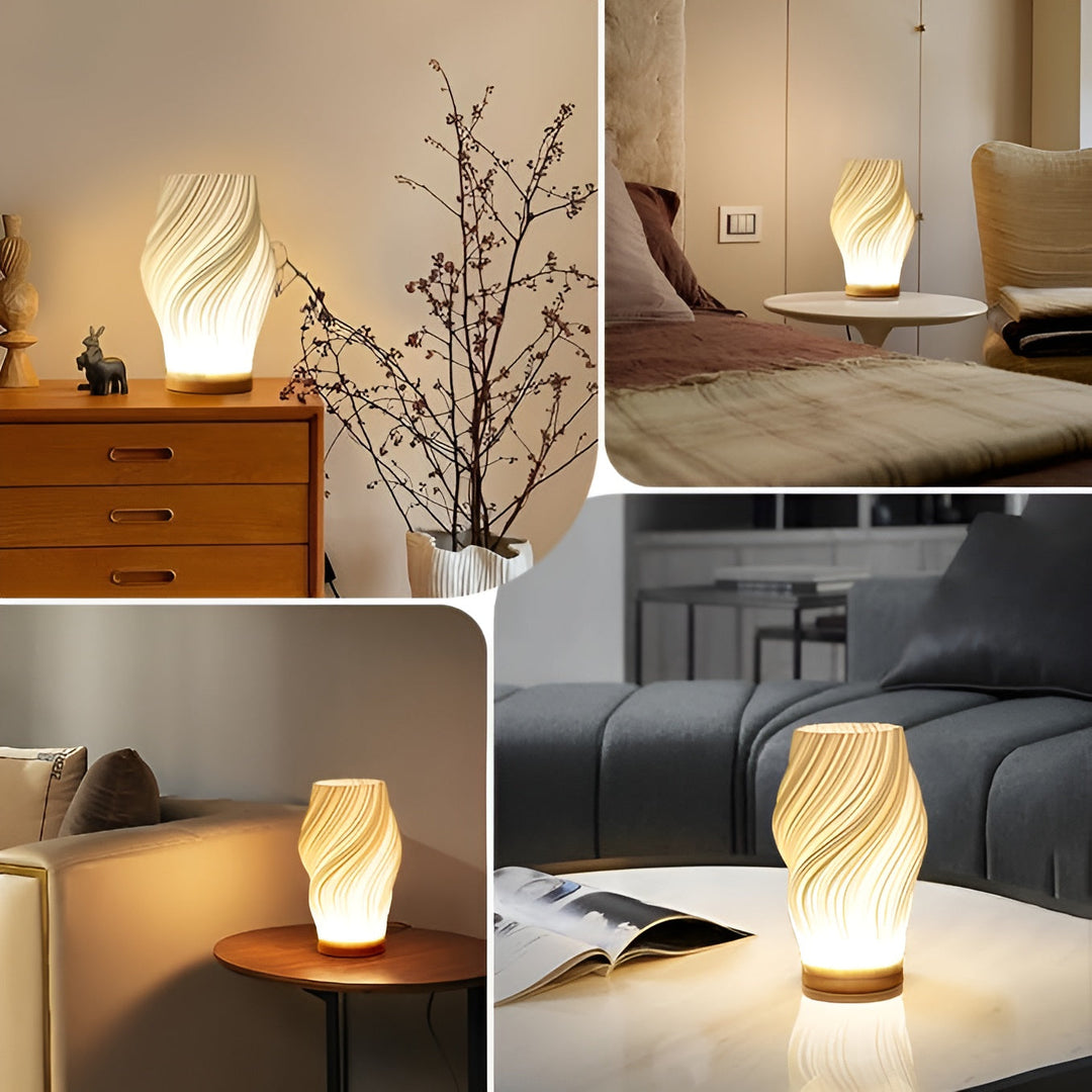 DreamWave - Modern cream-coloured 3D wave lamp with elegant metal base
