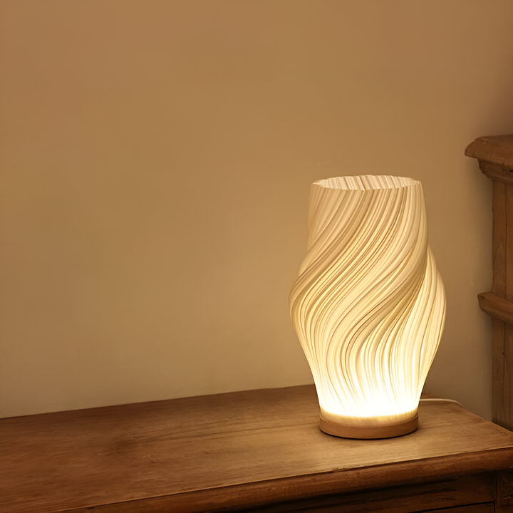 DreamWave - Modern cream-coloured 3D wave lamp with elegant metal base