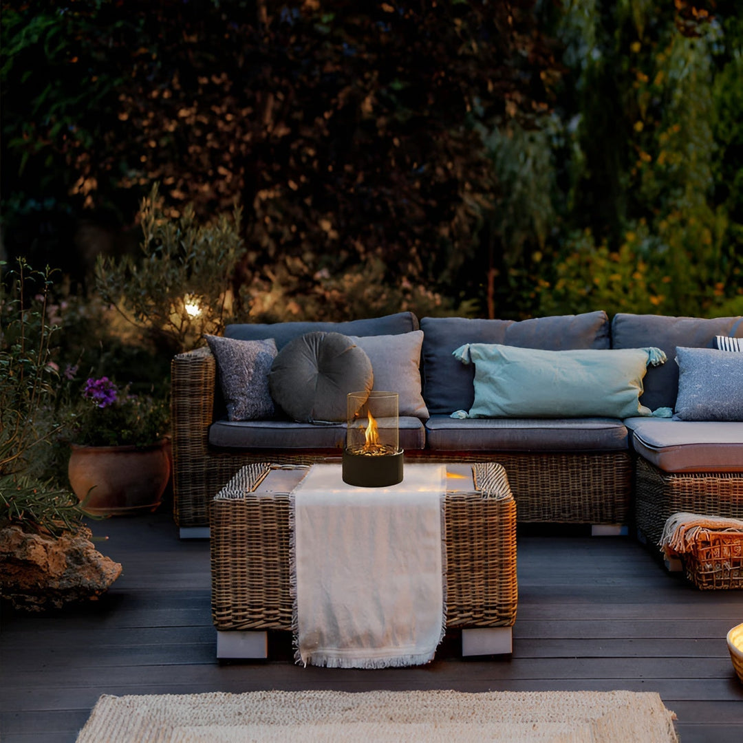 SleekFlame - Stylish black metal base table fire pit