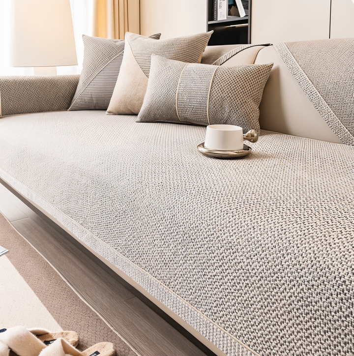 Solid Satin Sofa Cover – Non‑Slip Cotton &amp; Polyester Protector