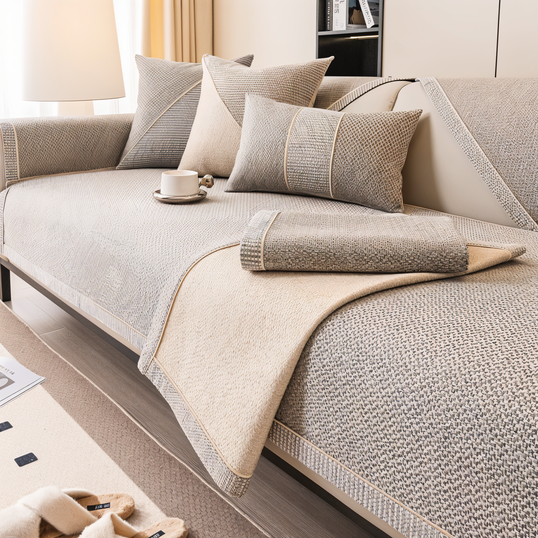 Solid Satin Sofa Cover – Non‑Slip Cotton &amp; Polyester Protector