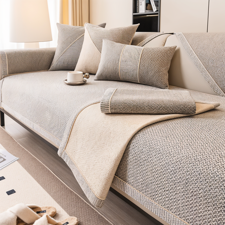 Solid Satin Sofa Cover – Non‑Slip Cotton &amp; Polyester Protector