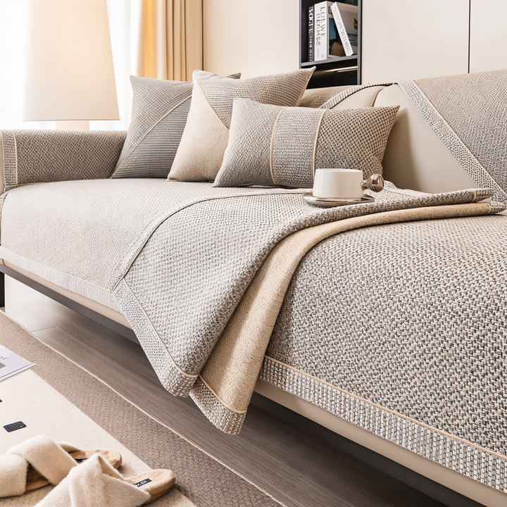 Solid Satin Sofa Cover – Non‑Slip Cotton &amp; Polyester Protector