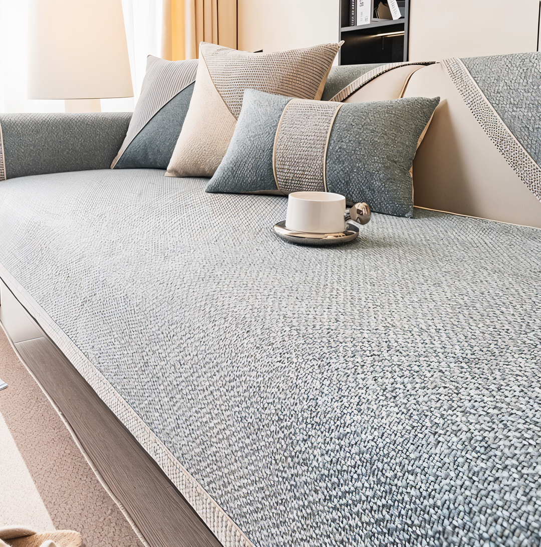 Solid Satin Sofa Cover – Non‑Slip Cotton &amp; Polyester Protector