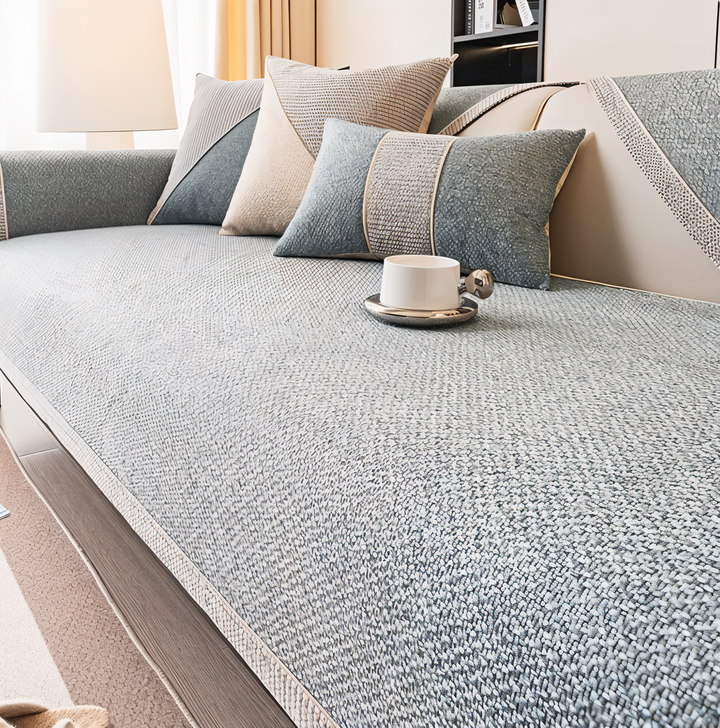 Solid Satin Sofa Cover – Non‑Slip Cotton &amp; Polyester Protector