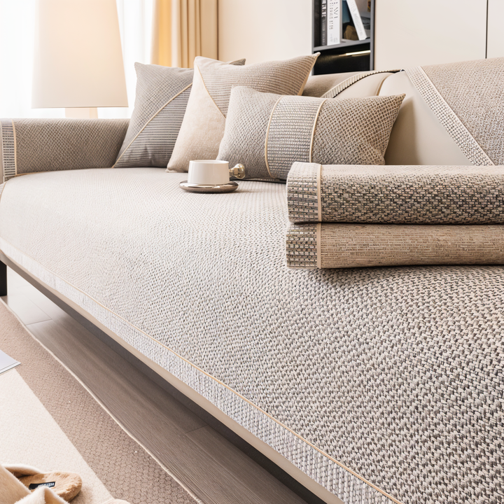 Solid Satin Sofa Cover – Non‑Slip Cotton &amp; Polyester Protector