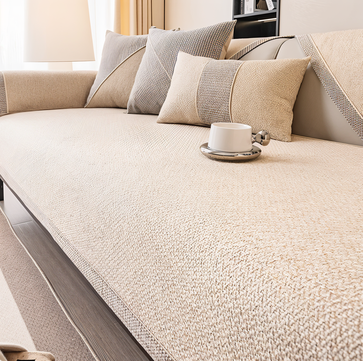 Solid Satin Sofa Cover – Non‑Slip Cotton &amp; Polyester Protector
