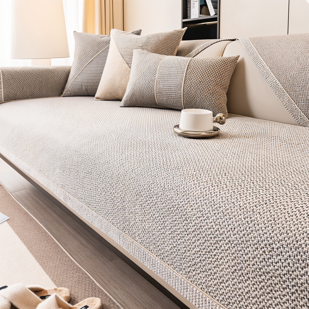Solid Satin Sofa Cover – Non‑Slip Cotton &amp; Polyester Protector