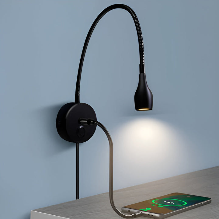 TouchGlow - 2-in-1-Swan-neck wall lamp with USB charger for cozy reading evenings
