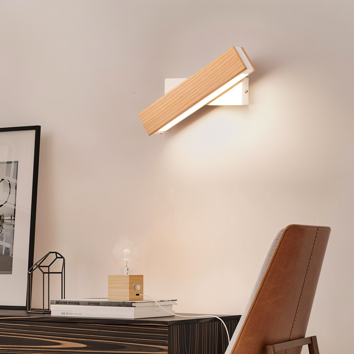 TwistLED Wall Lamp - 360° rotatable rectangular LED wall lamp made of wood