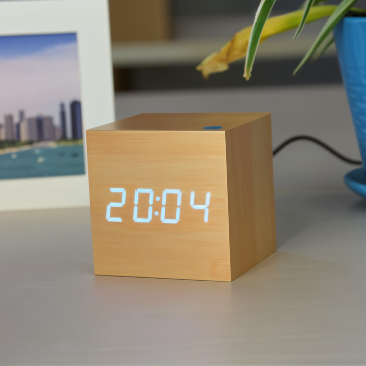 Digital LED Clock - Cube Clock - Wooden Clock