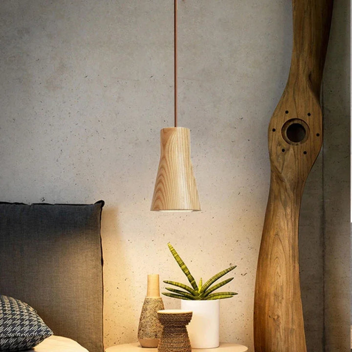 Scandinavian Wooden Pendant Light – Minimalist Design for Living Room and Bedroom | Natural Wood Look