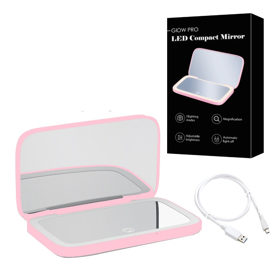 Compact LED Makeup Mirror with Double Magnification 1X and 10X