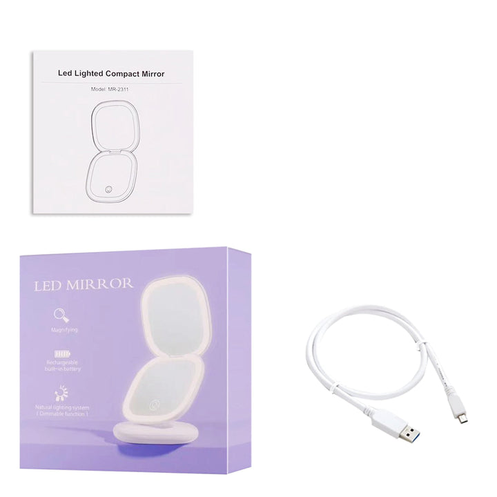 Compact LED Makeup Mirror with Double Magnification 1X and 10X