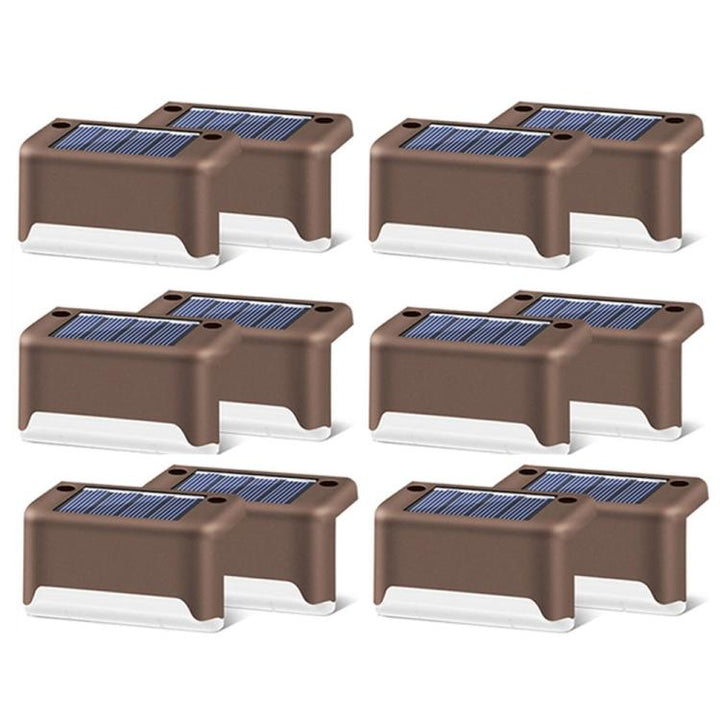 12 PCS Solar Powered LED Outdoor Step Light IP65 Waterproof Garden Lamp, Warm White Light (Brown)