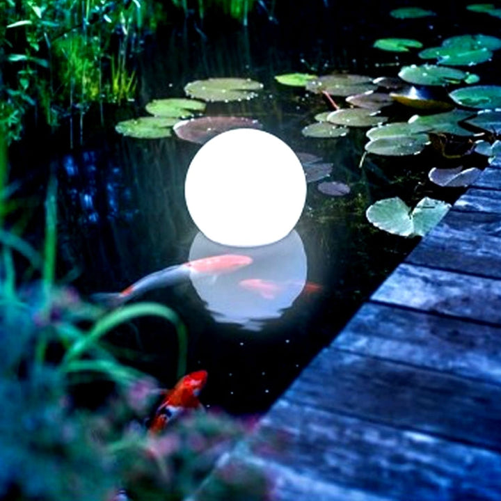 LEH-42321 40cm Round Ball Solar Power Lamp, Floating Garden colour Changing LED Light with 0.7W Monocrystalline Silicon Solar Panel &amp; Remote Control (White)