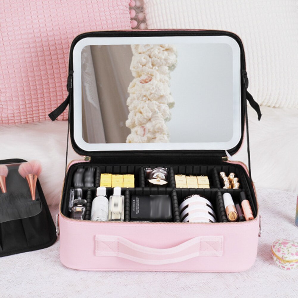 Travel Makeup Case with LED Light &amp; Mirror Portable
