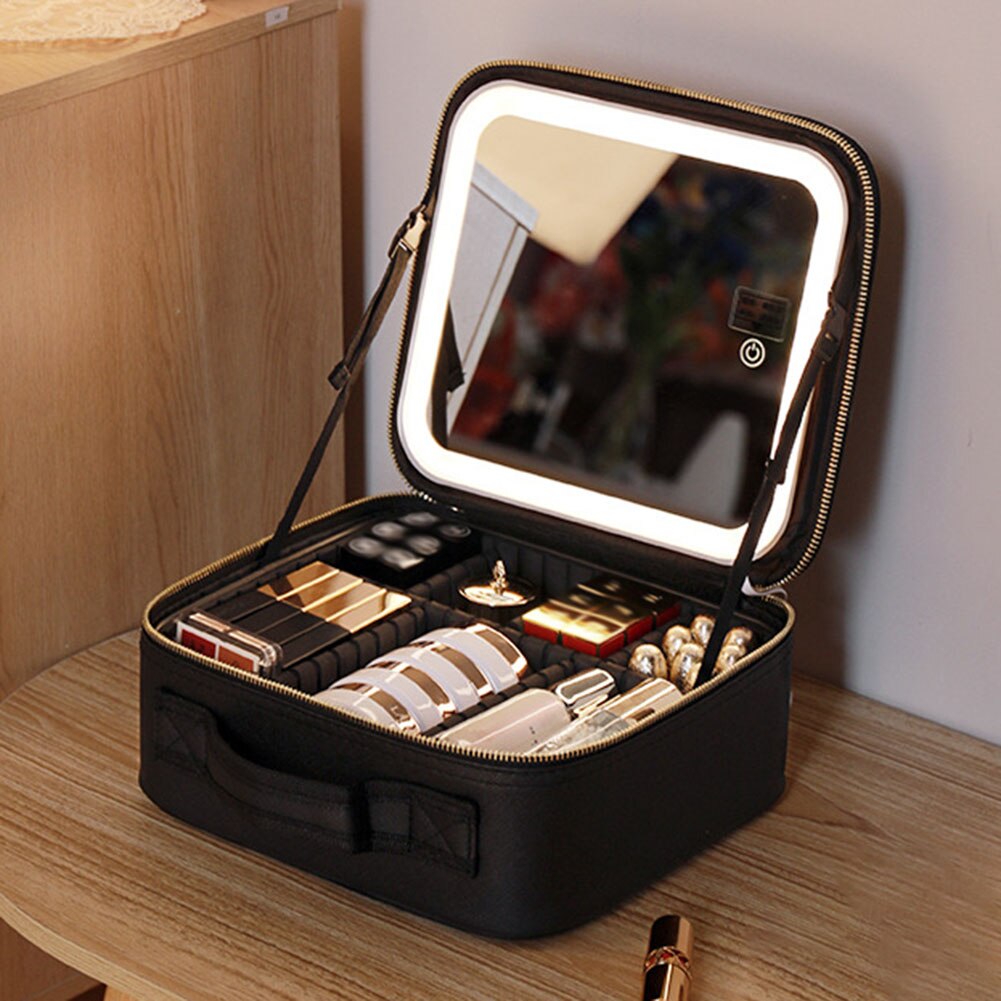 Travel Makeup Case with LED Light &amp; Mirror Portable
