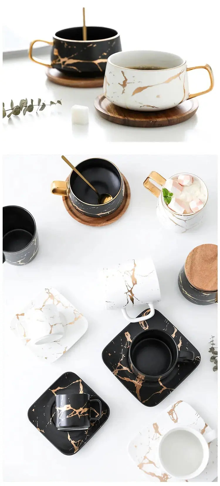 Marble Pattern Coffee Mug with Gold Decoration