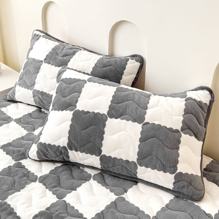 Milk Velvet Checked Bed Linen Fitted Sheet Mattress Cover