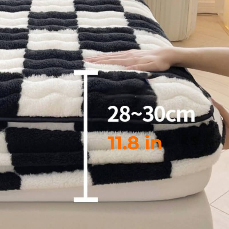Milk Velvet Checked Bed Linen Fitted Sheet Mattress Cover