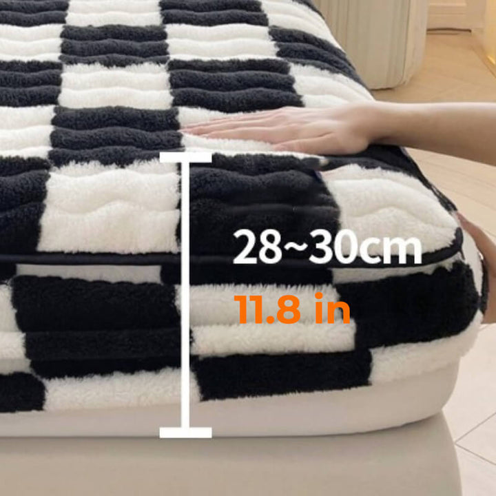 Milk Velvet Checked Bed Linen Fitted Sheet Mattress Cover