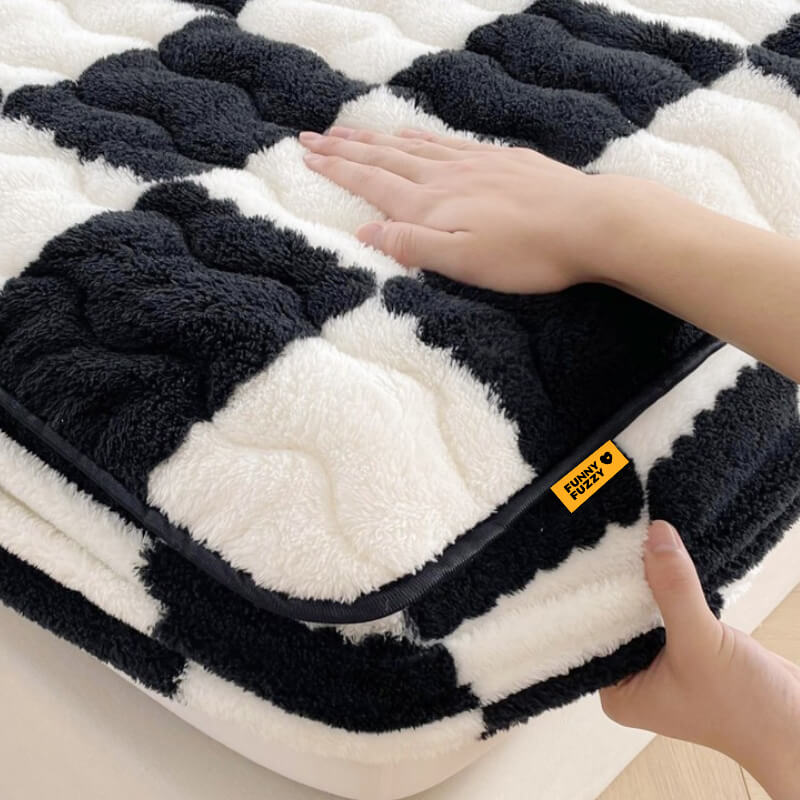Milk Velvet Checked Bed Linen Fitted Sheet Mattress Cover