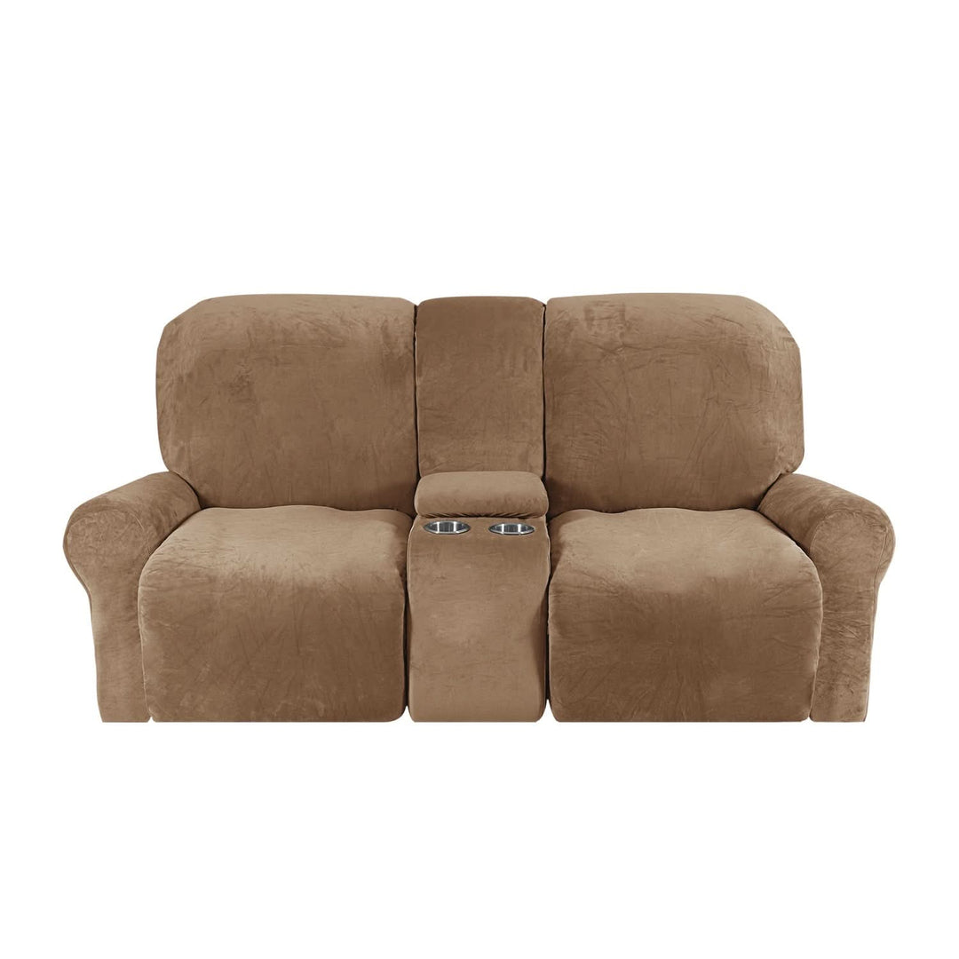 2-Seater Recliner Sofa Cover with Cup Holders – Velvet Plush