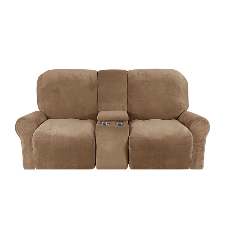 2-Seater Recliner Sofa Cover with Cup Holders – Velvet Plush